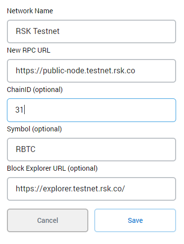 RSK Testnet configuration