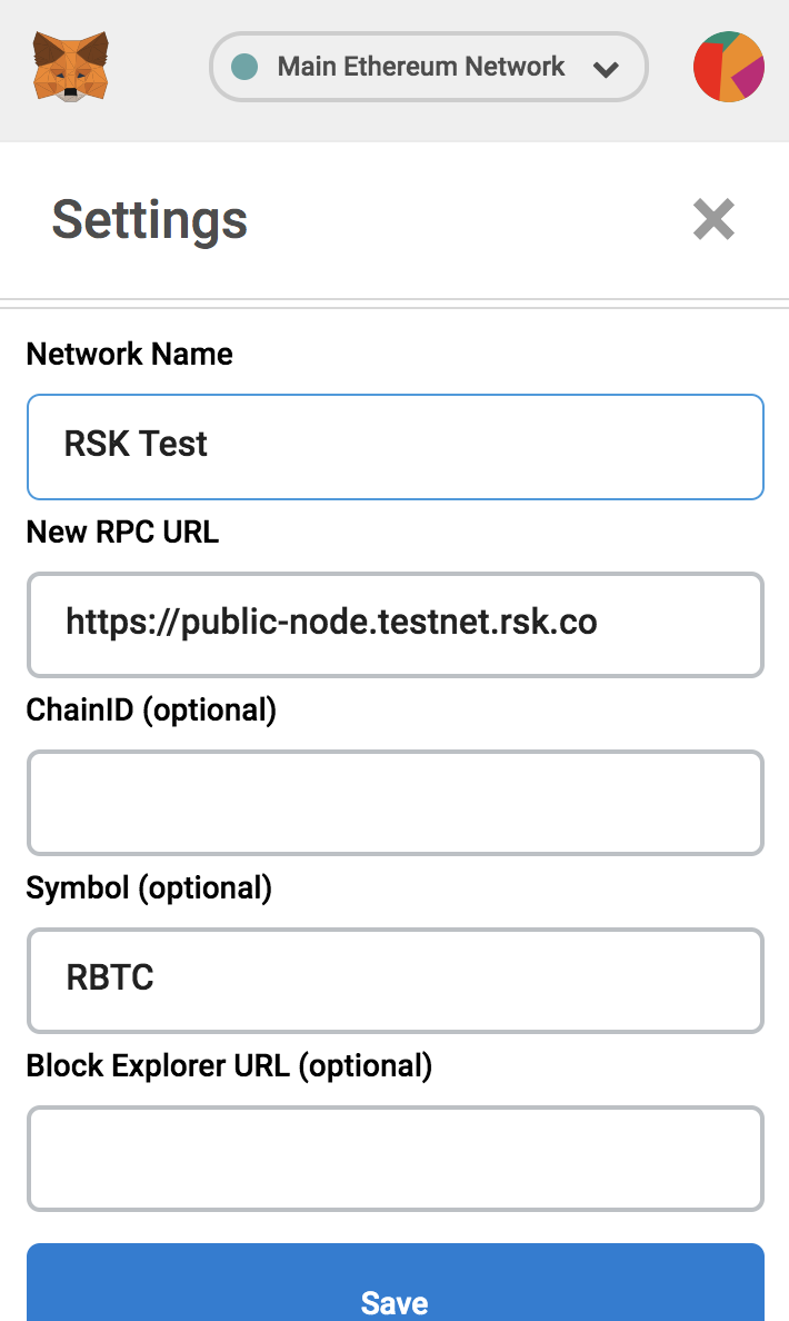 Configure MetaMask for RSK Testnet