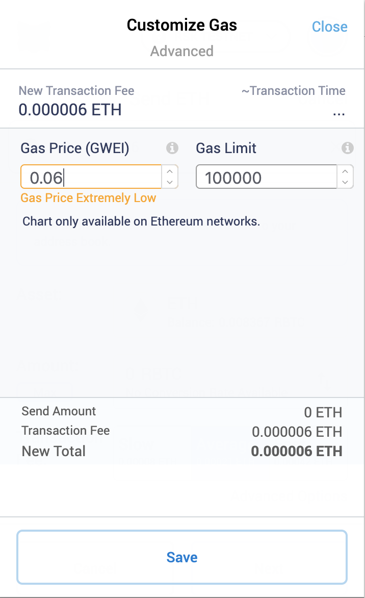 Customize Gas in Metamask before send transaction on RSK